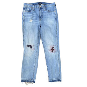 J.Crew Jeans Women’s Size 30 Light Blue Vintage Straight Patched Knees Raw Hem